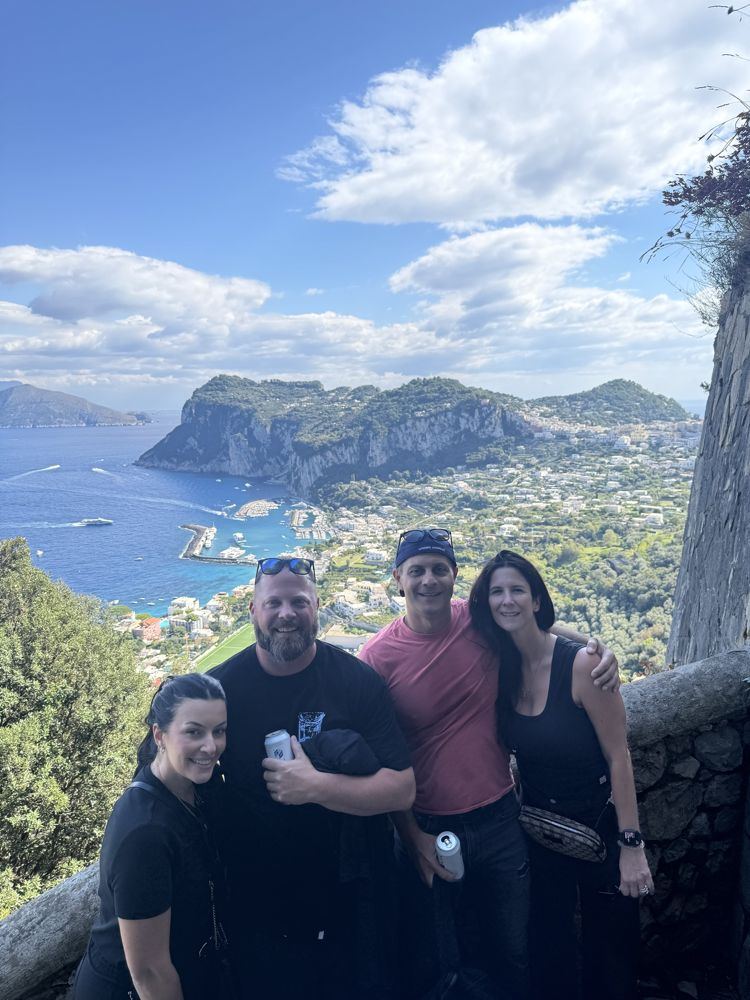 Friends at a lookout above the harbor in Capri